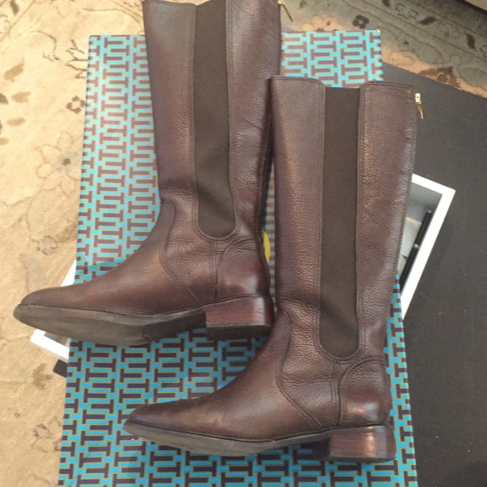 Tory Burch Christy Riding Boots. Dark brown